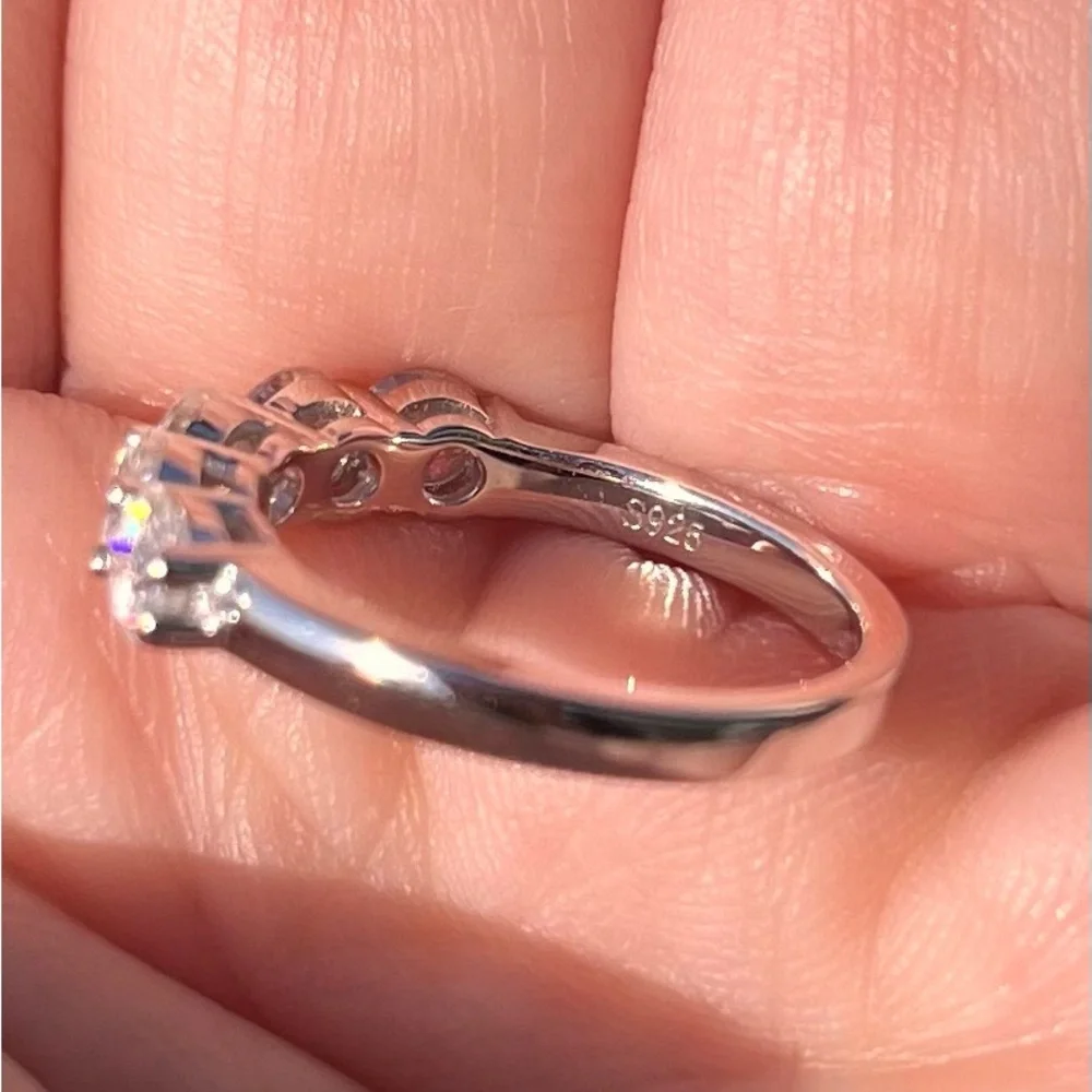 Elegant Half Eternity Moissanite and Silver Women's Ring - Picture 3 of 4